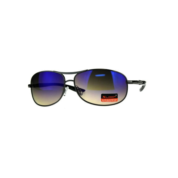Xloop Mens Oval Metal Rim Pilots Officer Warp Sunglasses Gunmetal Blue