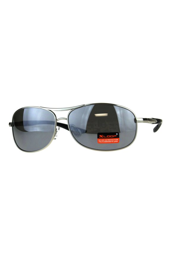 Xloop Mens Oval Metal Rim Pilots Officer Warp Sunglasses Silver Mirror