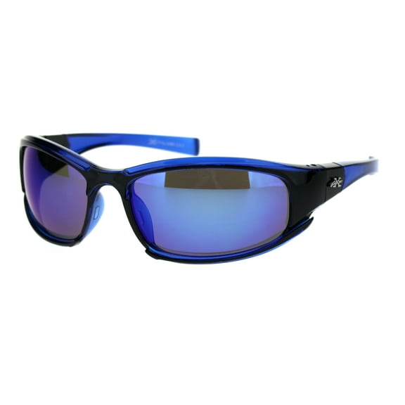 Xloop Mens Plastic Warp Around Classic Oval Runners Sunglasses Blue Blue Mirror