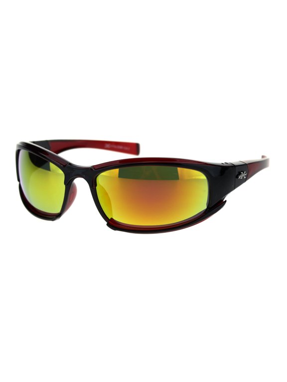 Xloop Mens Plastic Warp Around Classic Oval Runners Sunglasses Red Orange Mirror