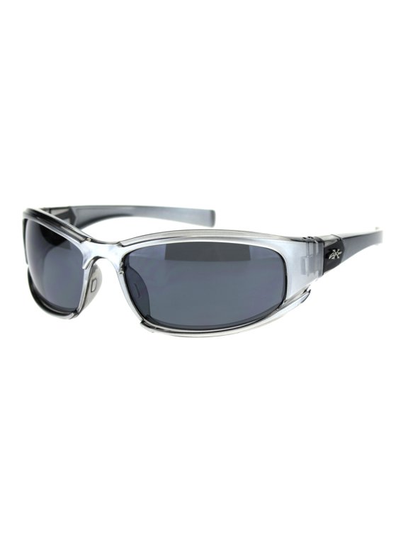 Xloop Mens Plastic Warp Around Classic Oval Runners Sunglasses Silver Slate Black