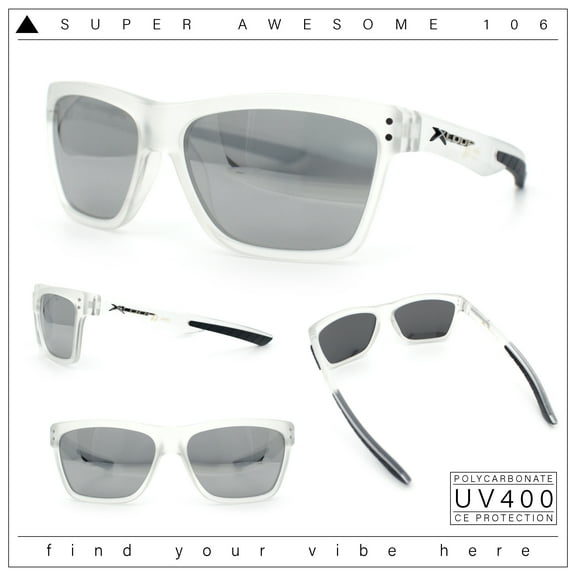 Xloop Mens Rectangle Sport Classic Wrap Horned Plastic Sunglasses Frost White - Silver Mirror