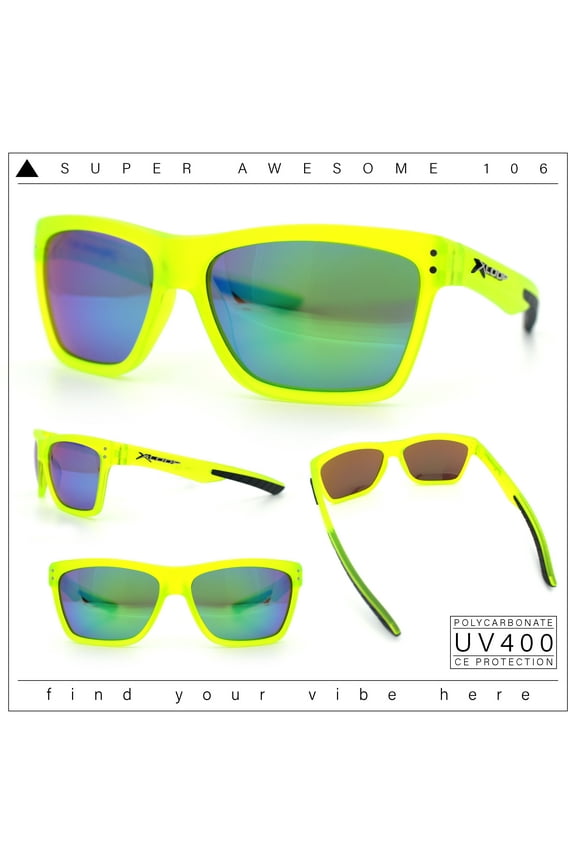 Xloop Mens Rectangle Sport Classic Wrap Horned Plastic Sunglasses Green Mirror