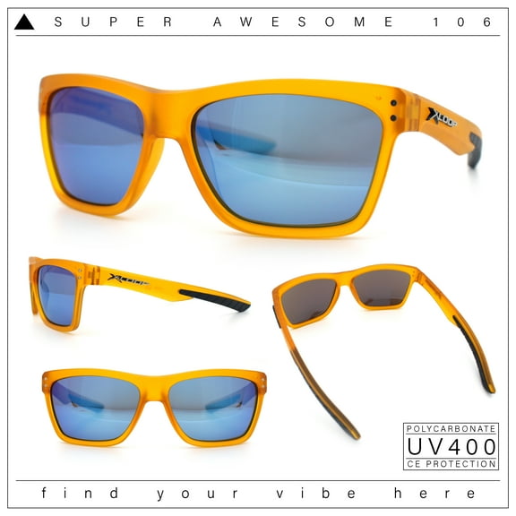 Xloop Mens Rectangle Sport Classic Wrap Horned Plastic Sunglasses Orange - Blue Mirror