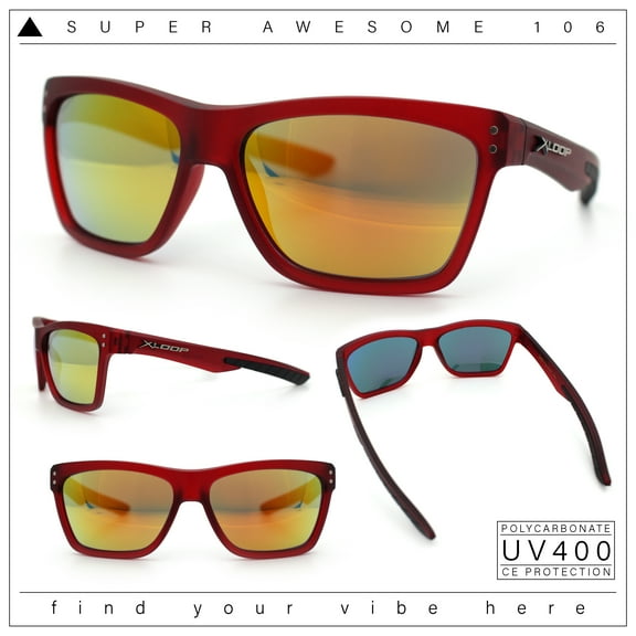 Xloop Mens Rectangle Sport Classic Wrap Horned Plastic Sunglasses Red - Orange Mirror