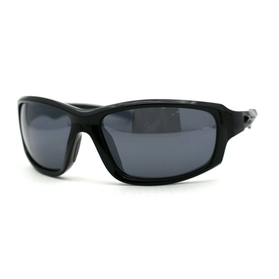 Xloop Mens Rectangle Warp Around Plastic Sport Sunglasses Shiny Black