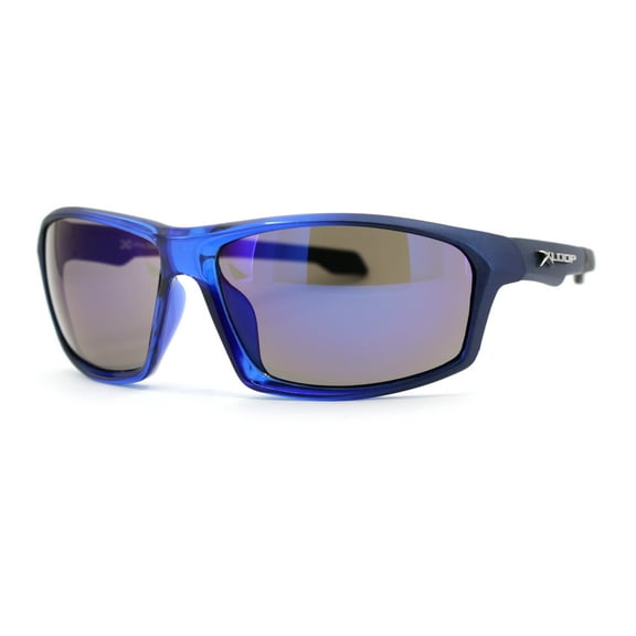 Xloop Mens Rectangular Warp Around Sport Plastic Sunglasses Blue Blue Mirror