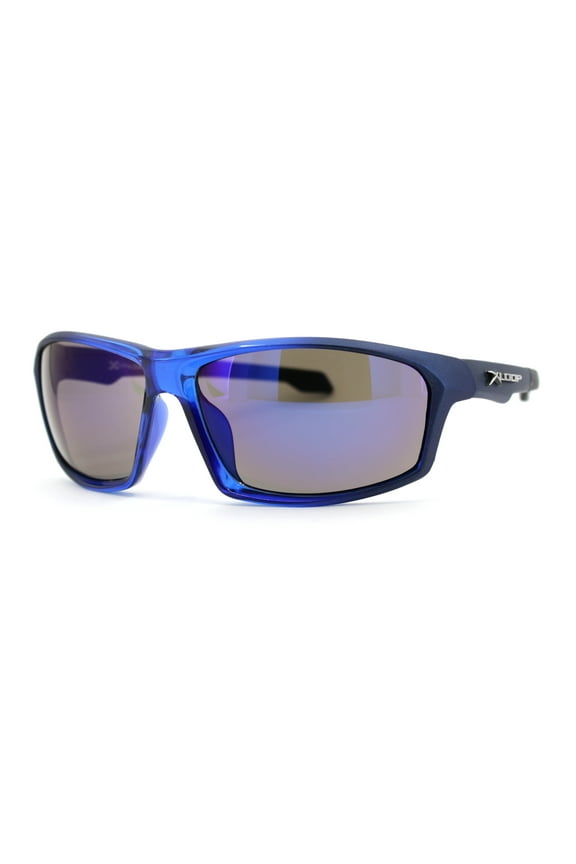 Xloop Mens Rectangular Warp Around Sport Plastic Sunglasses Blue Blue Mirror