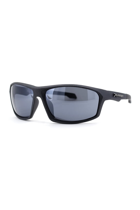 Xloop Mens Rectangular Warp Around Sport Plastic Sunglasses Matte Black Black