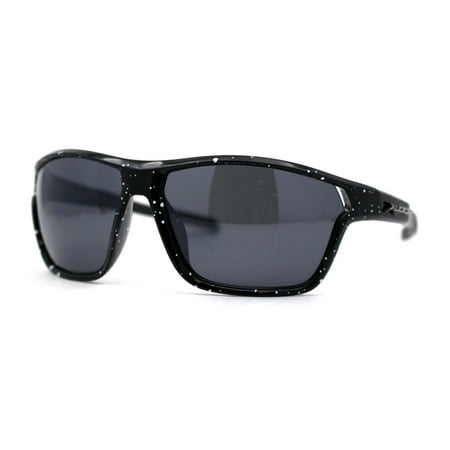 Xloop Mens Sport Wrap Around Rectangular Plastic Sunglasses All Black