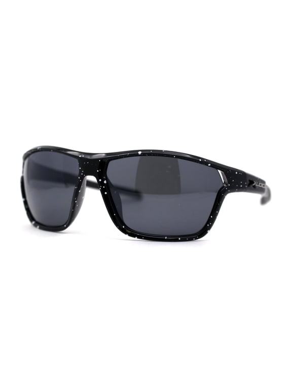 Xloop Mens Sport Wrap Around Rectangular Plastic Sunglasses All Black