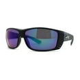 thumbnail image 1 of Xloop Mens Wrap Around Biker Style Plastic Sport Sunglasses Black Green Mirror, 1 of 4