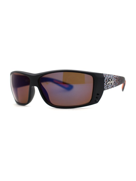Xloop Mens Wrap Around Biker Style Plastic Sport Sunglasses Black Orange Blue Mirror