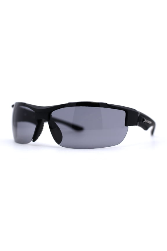 Xloop Mens Wrap Futuristic Half Rim Mirror Sport Sunglasses All Black
