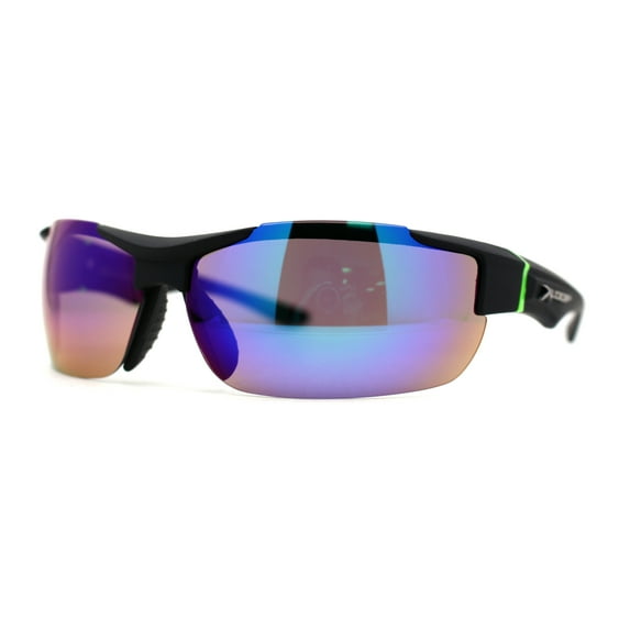 Xloop Mens Wrap Futuristic Half Rim Mirror Sport Sunglasses Black Green Blue Mirror