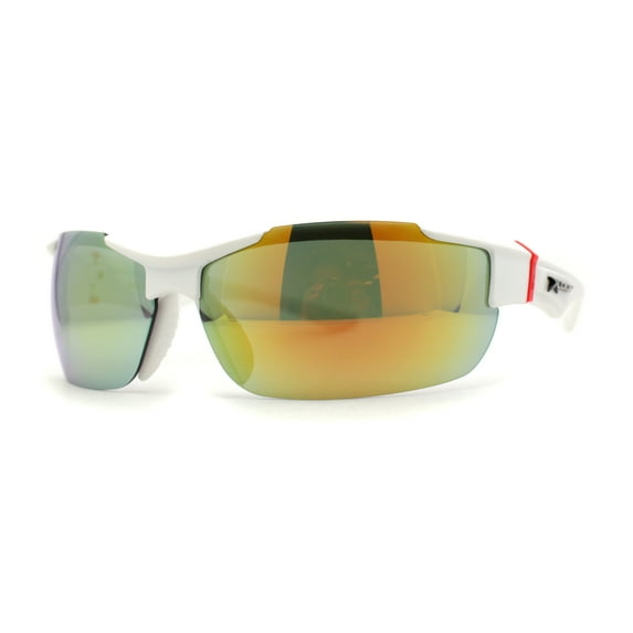 Xloop Mens Wrap Futuristic Half Rim Mirror Sport Sunglasses White Orange Mirror