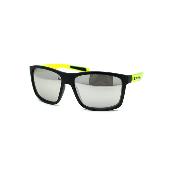 Xloop Oversize Rectangular Sport Horn Rim Mens Sunglasses Matte Black Green Silver Mirror