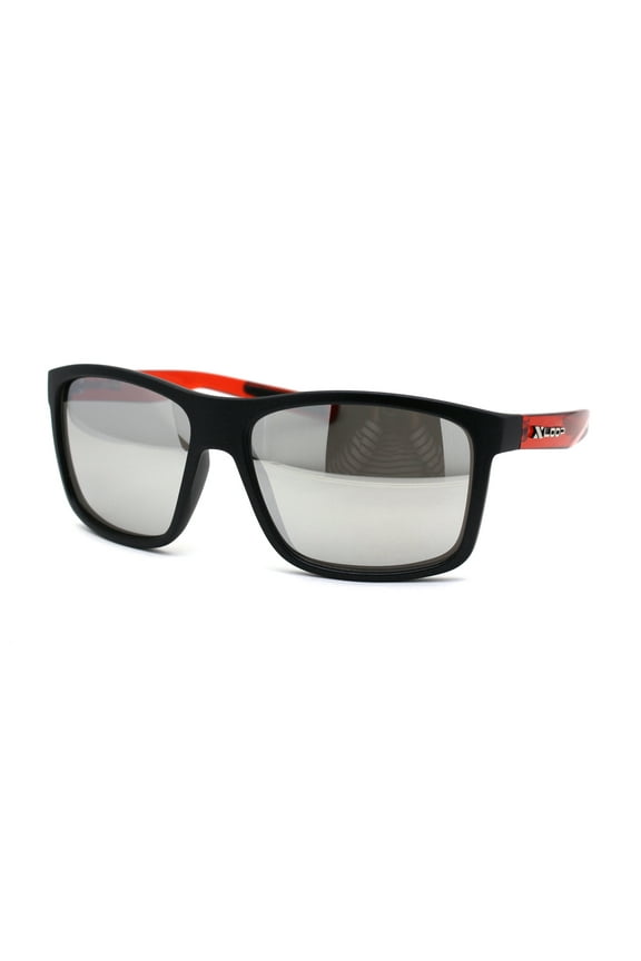 Xloop Oversize Rectangular Sport Horn Rim Mens Sunglasses Matte Black Red Silver Mirror