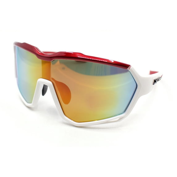 Xloop Oversized Mirror Lens Wrap Around Plastic Riding Sport Sunglasses White Red - Orange Mirror