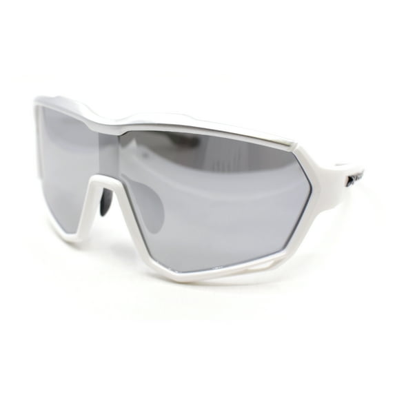 Xloop Oversized Mirror Lens Wrap Around Plastic Riding Sport Sunglasses White Silver - Silver Mirror
