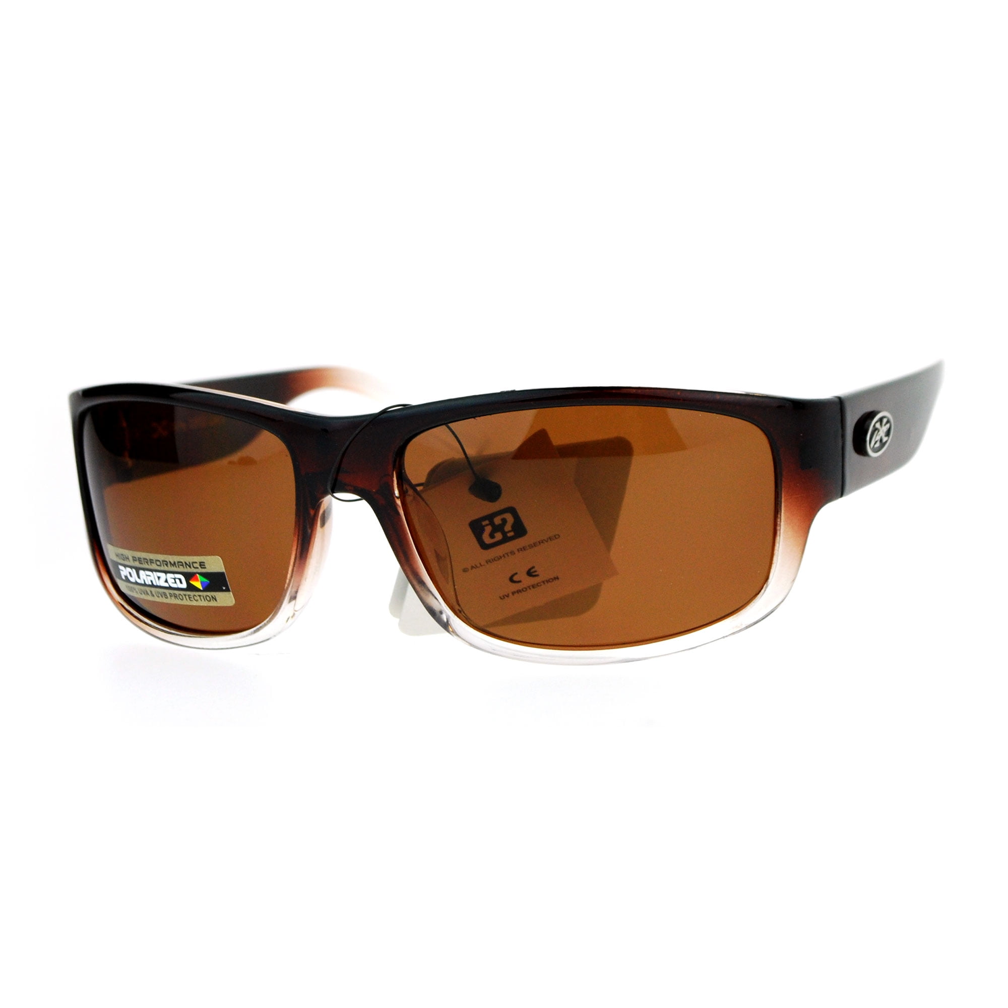 Xloop Polarized Lens Warp Rectangular Biker Style Mens Fishing Sunglasses  Brown Clear Brown