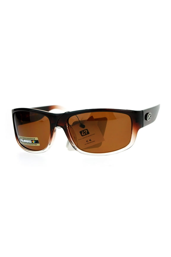Xloop Polarized Lens Warp Rectangular Biker Style Mens Fishing Sunglasses Brown Clear Brown