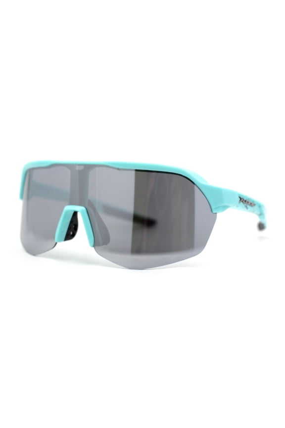 Xloop Silver Mirror Shield Oversize Half Rim Neon Plastic Sport Sunglasses Light Blue