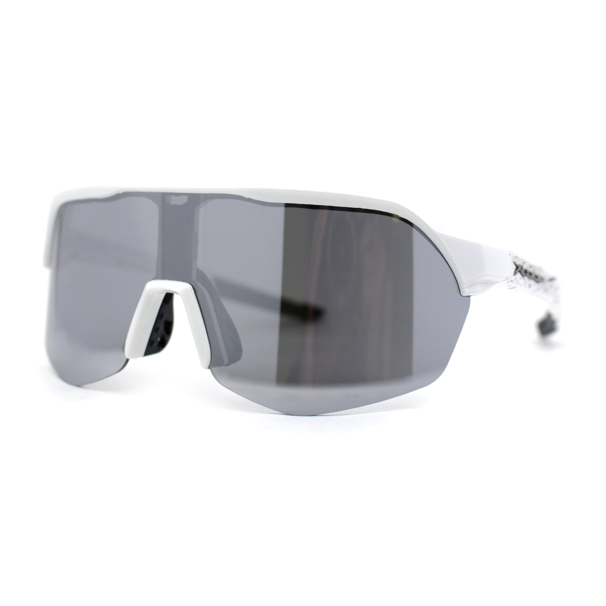 Xloop Silver Mirror Shield Oversize Half Rim Neon Plastic Sport Sunglasses  White