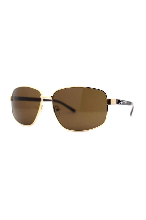 Xloop Sport Rectangle Metal Rim Color Mirror Officer Sunglasses Gold Brown