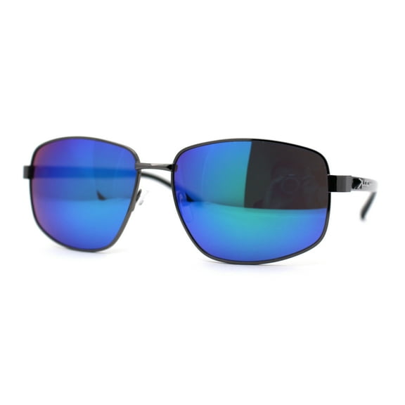 Xloop Sport Rectangle Metal Rim Color Mirror Officer Sunglasses Gunmetal Teal Mirror