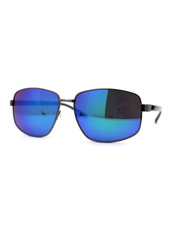Xloop Sport Rectangle Metal Rim Color Mirror Officer Sunglasses Gunmetal Teal Mirror