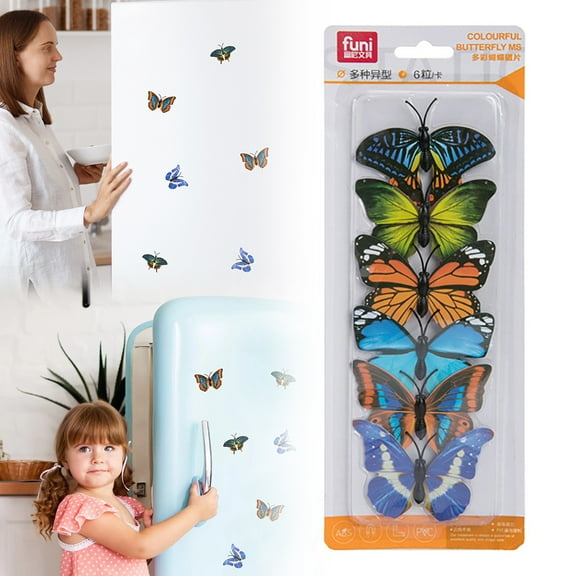 Xloro 3D Butterfly Wall Decor Removable Colorful Butterfly Art Magnetic Stickers for Refrigerator Locker DIY Party Wedding and Home Decor (1Pack 6Pcs)