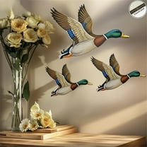 Xloro 3Pcs Mallard Duck Wall Decor 2D Flat Wooden Flying Bird Art for Home Rustic Farmhouse Wall Decor Wooden Mallard Wall Art for Living Room Bedroom Entryway