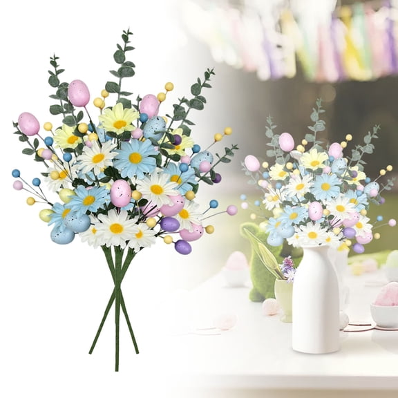 Xloro Artificial Easter Spray Vine with Pastel Eggs and Berries Decorative Spring Floral Stems for Flower Arrangements Wreaths and Home Party Centerpieces (3Pcs 17.71")