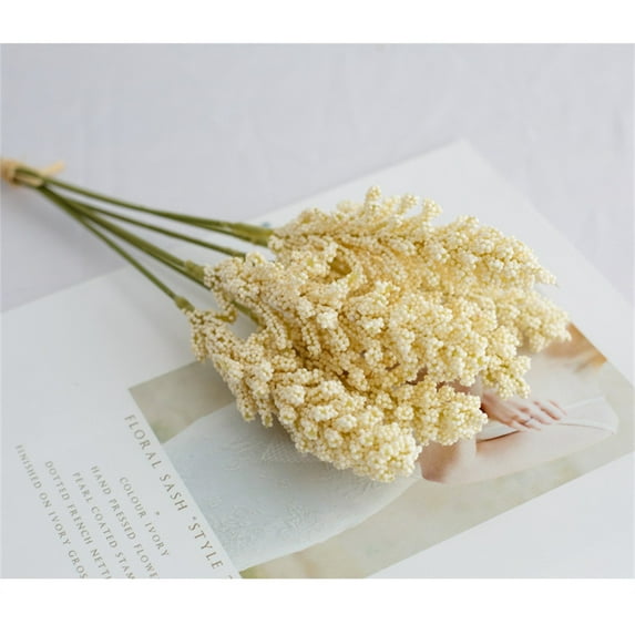 Xloro Artificial Grain Spike Foam Bouquets Faux Flower Stems for Home Decor DIY Vase Arrangements Table Centerpieces Indoor Outdoor Decorative Floral Picks (1Bundle 6Branches)