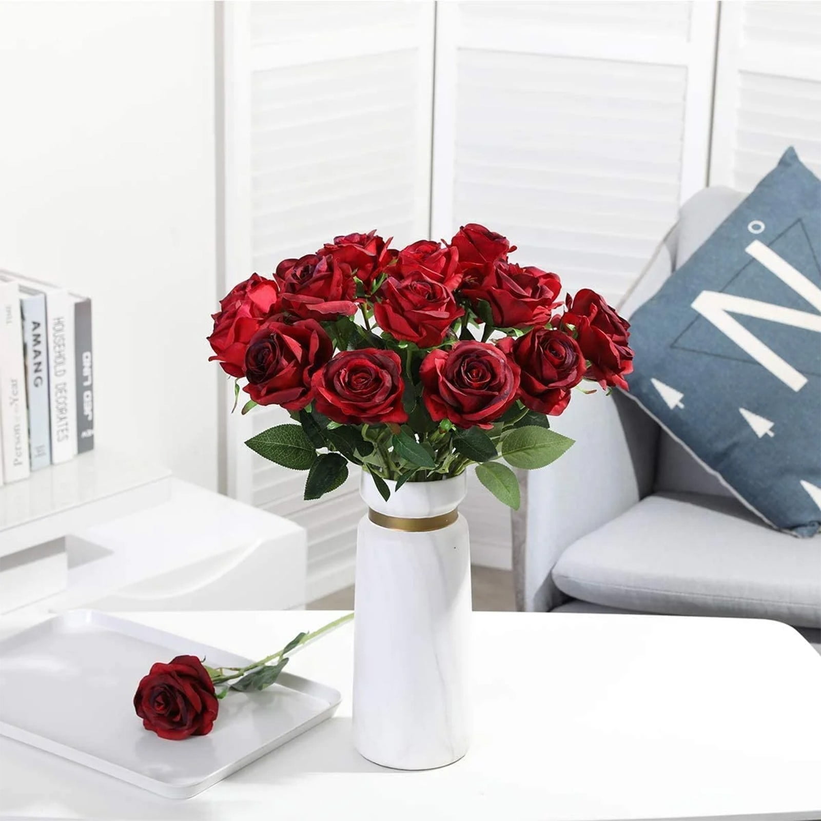 Xloro Artificial Red Rose Bouquet Silk Roses with Long Stems Elegant ...