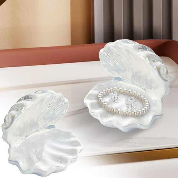 Xloro Ceramic Jewelry Dish Tray Shell Trinket Organizer for Rings Bracelets & Accessories Jewelry Storage Plate for Home Decor Vanity or Bathroom Counter (1Pc 4"x5")