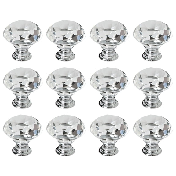 Xloro Crystal Glass Cabinet Knobs Diamond Shape Drawer Pulls Handles for Dresser Wardrobe Pulls Wardrobe Bathroom Furniture Door Decoration (12Pcs 0.8")