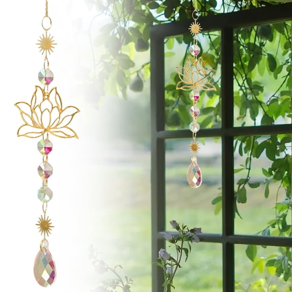 Xloro Crystal Suncatcher Lotus Flower Window Hanging Decor Rainbow Maker Pendant for Home Garden Car Rearview Mirror Elegant Sun Catcher Ornament (1Pc 7.87")