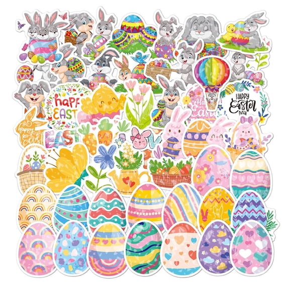 Xloro Easter Stickers Set Cute Bunny Egg and Flower Stickers for Party Decorations Ideal for Cards Journals Envelopes and Craft Projects (1Pack 50Pcs)