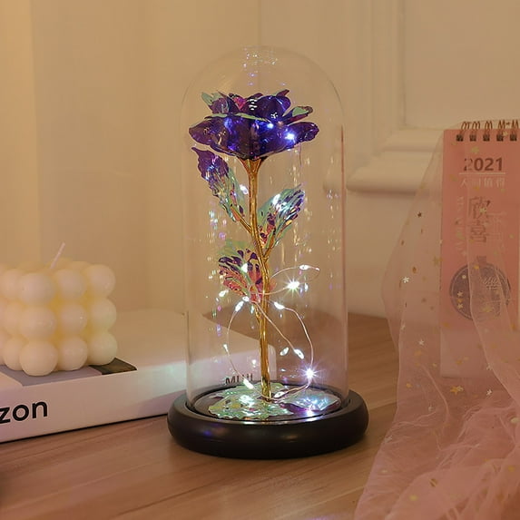 Xloro Eternal Rose in Dome LED Light Up Preserved Butterfly Rose Romantic Home Decor Wedding & Anniversary Gift Flower Display Crystal Base Decoration (1Pc 4"x8.6")