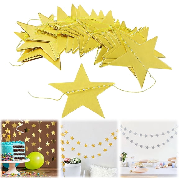 Xloro Glitter Gold Star Garland for Party Decor Double-Sided Banner for Birthday Wedding and Room Decoration Great for Holiday & Special Events (1Pc 157.48")