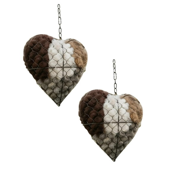 Xloro Handmade Bird Nesting Material Holder Heart Shape Refillable Fiber Hummingbird Nest for Wild Birds Garden Yard Outdoor Bird Accessories (2Pcs 7"x8")