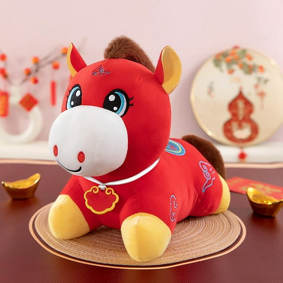 Xloro Horse Plush Chinese New Year Plush Mascot Zodiac Horse Soft Stuffed Animal Doll for Good Luck Fortune Festival Home Decor and Tabletop Ornament (1Pc 9.84")