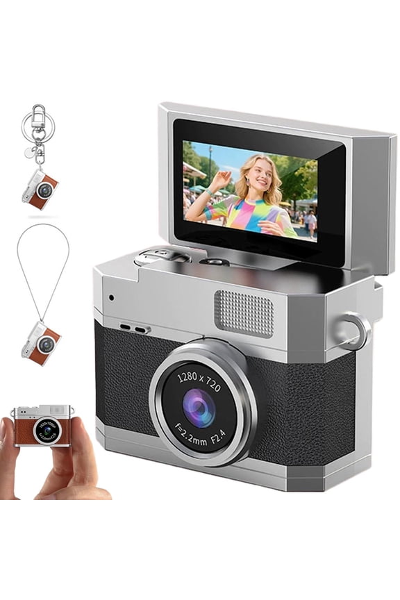 Mini Keychain Digital Camera Retro Portable Pocket Vlogging Camera with Flip Screen Recorder for Travel Campus & Everyday Photography (1Pc 2"×1"×1")