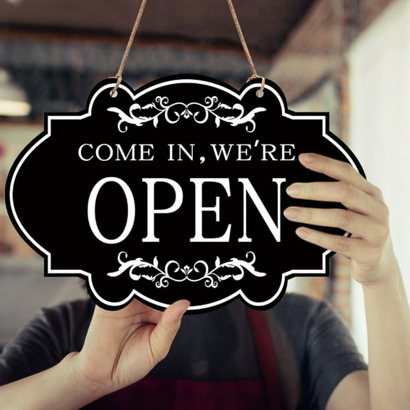 Xloro Open Closed Sign for Business Double-Sided Reversible Wooden Hanging Sign for Storefront Door or Window Ideal for Coffee Shops Restaurants & Retail Shops (1Pc 12"x8")