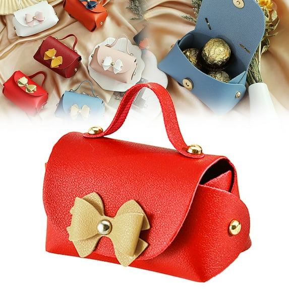 Xloro PU Leather Mini Handbag Candy Gift Box with Bowknot Reusable Favor Box for Wedding Gift Birthday Party Small Storage Box Packaging for Accessories (1Pc 4"x2"x2")