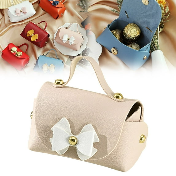 Xloro PU Leather Mini Handbag Candy Gift Box with Bowknot Reusable Favor Box for Wedding Gift Birthday Party Small Storage Box Packaging for Accessories (1Pc 4"x2"x2")