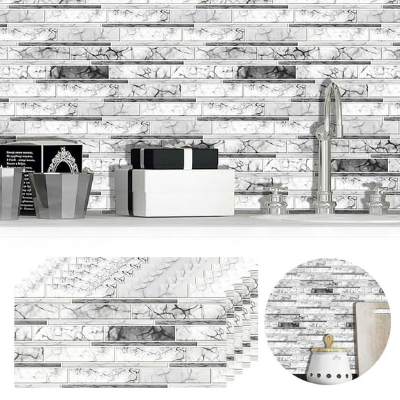 Xloro Peel and Stick Countertops Back Splash Stick on Tiles for Kitchen 3D Bright Film Tile Stickers DIY Self Adhesive Wall Stickers Waterproof PVC (5Pcs 7.87"x3.93")