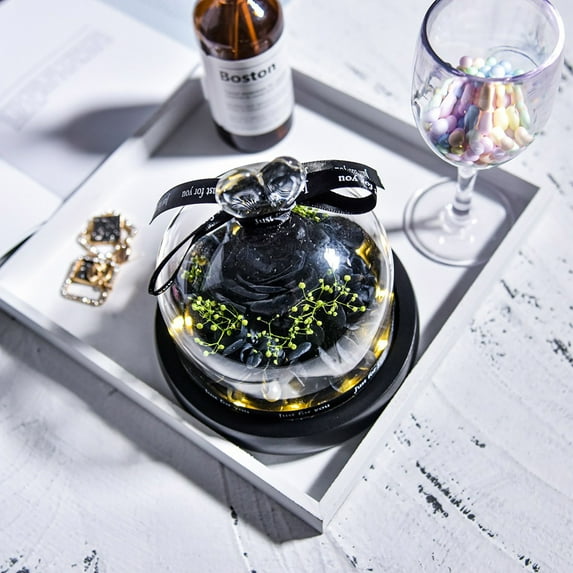 Xloro Preserved Real Rose with LED Light Eternal Flower Gift in Glass Dome Forever Flowers Rose Gift Birthday Anniversary Home Decoration Keepsake (1Pc 5")